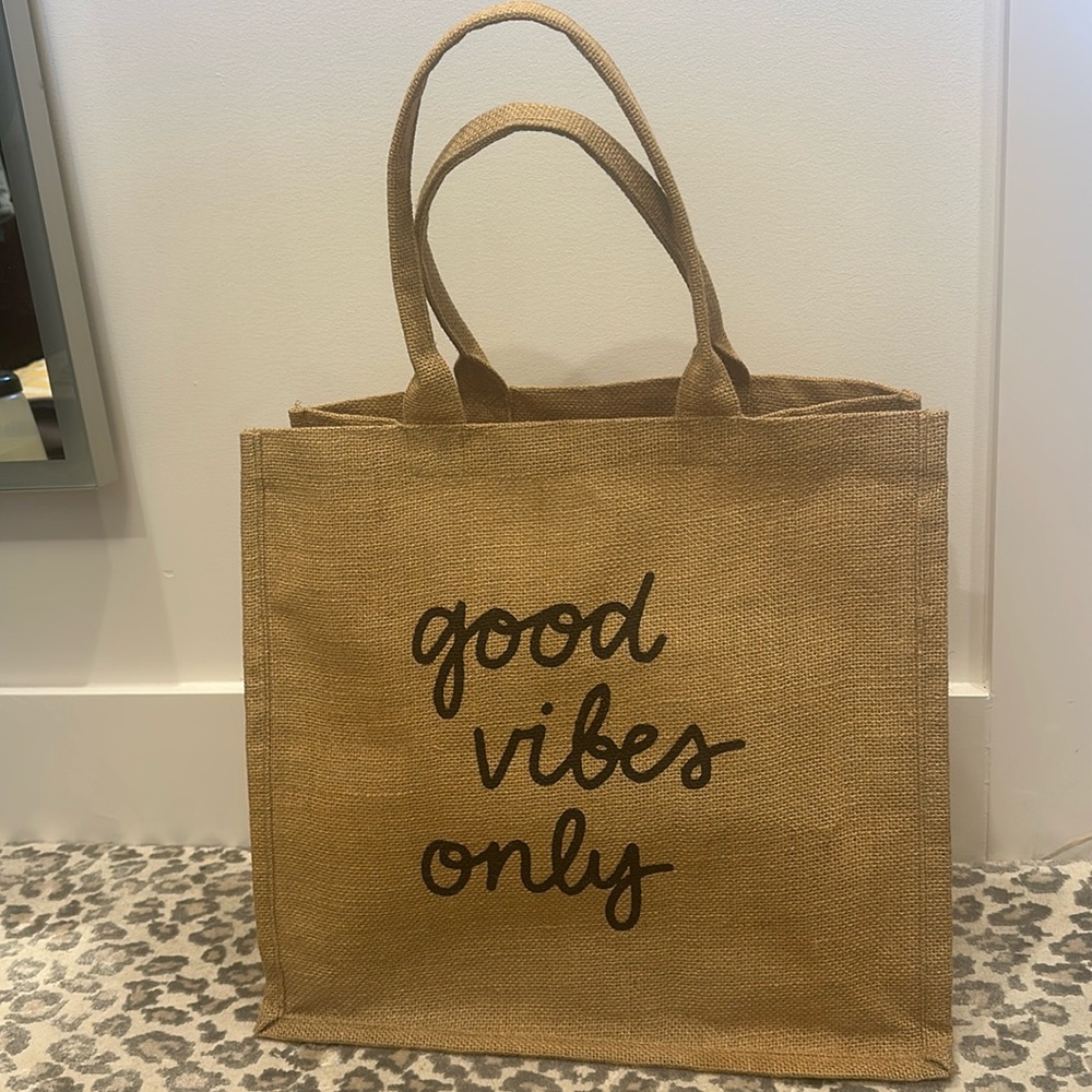 Good Vibes Only Burlap Tote